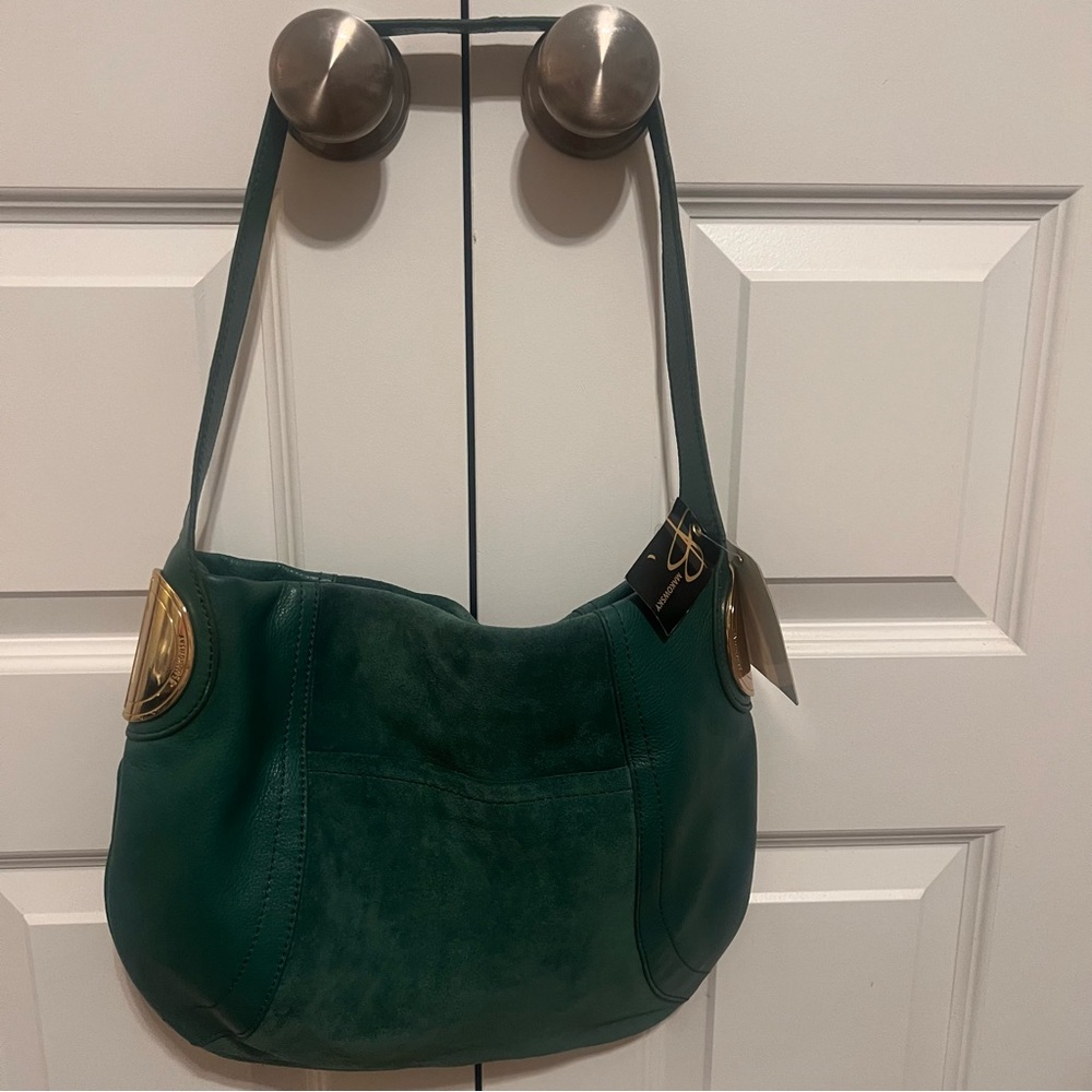 B. Makowsky Green Leather Hobo Bag with Gold Details - Picture 11 of 11